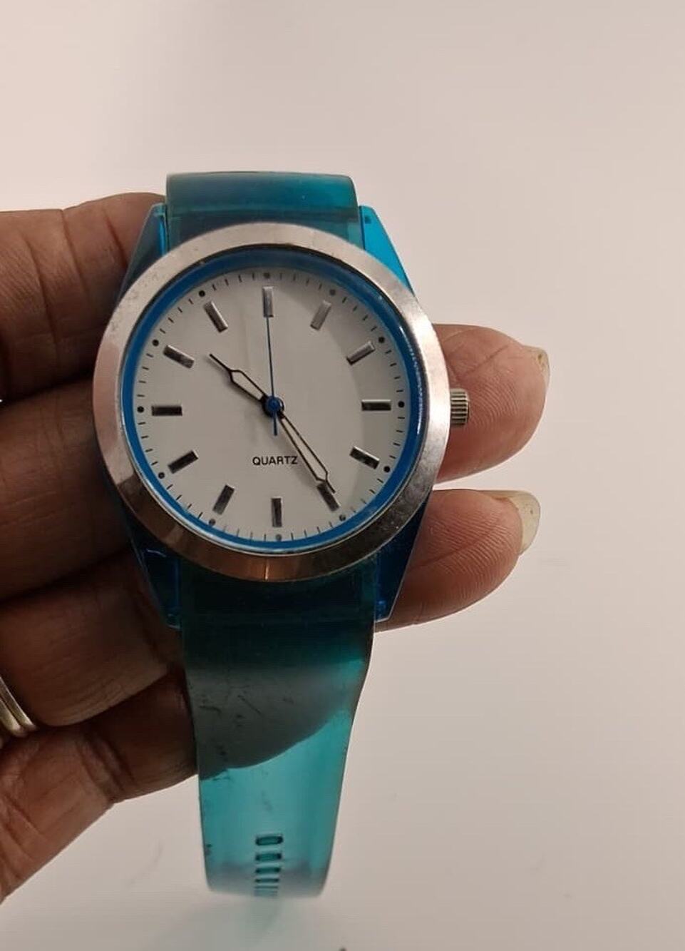 Y2K Teal Blue Translucent Jelly Watch White Dial Silver Bezel Target Casual